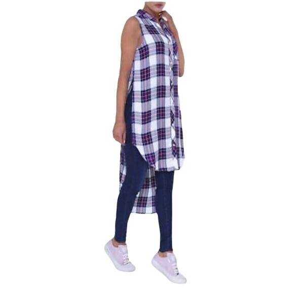 Rails Womens Sleeveless Hi-Low Flannel Button Up Plaid Shirt Size M NWT Layering - Picture 1 of 10